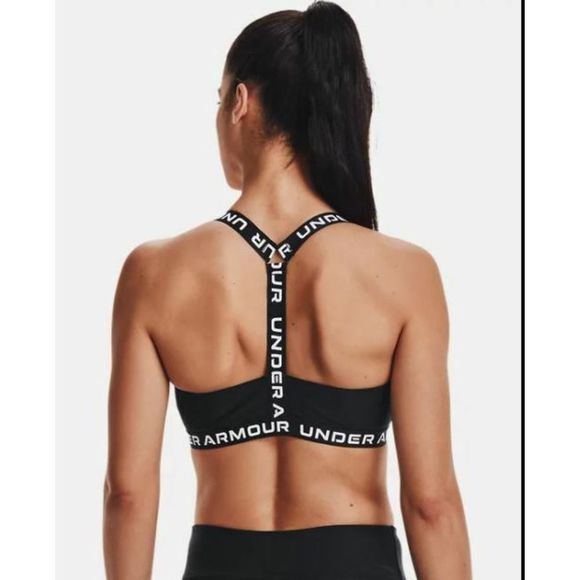 Under Armour 1366986 Womens Sz Small Black/White Wordmark Strappy Low Sports Bra - Picture 2 of 4